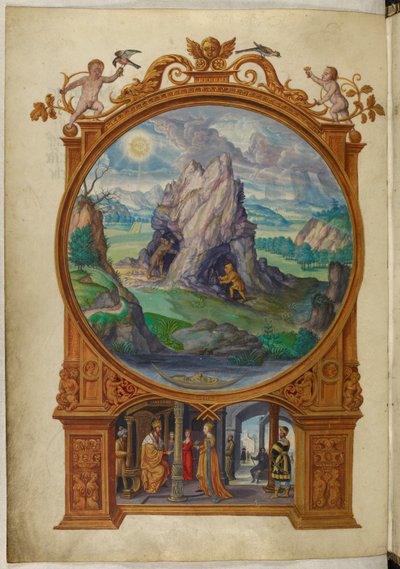 السيدة هارلي 3469 ، f.13v الكيميائيون الذين يبحثون عن الذهب ، المثل الأول ، من "Splendor Solis" لسالومون Trismosin بواسطة المدرسة الألمانية
