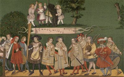 موسيقيون من أوغسبورغ ، ألمانيا ، يلعبون لراقصين من Geschlechtertanz ، 1520 بواسطة المدرسة الألمانية