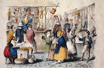 السوق المفتوحة في ألمانيا ، c.1860 (نقش الألوان) بواسطة المدرسة الألمانية