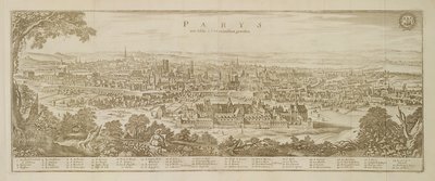 منظر بانورامي لباريس عام 1620 ، من طوبوغرافيا غاليا بواسطة مارتن زيلر (1589-1661) تم نشره عام 1655 بواسطة المدرسة الألمانية