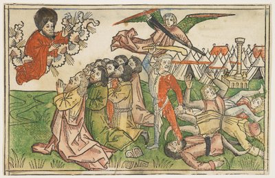 عوقب شعب إسرائيل على عبادة الآلهة الكاذبة في حوالي عام 1478 ، من كتاب Koberger ، نورمبرج ، 1483 (قطع خشبية ملونة) بواسطة المدرسة الألمانية