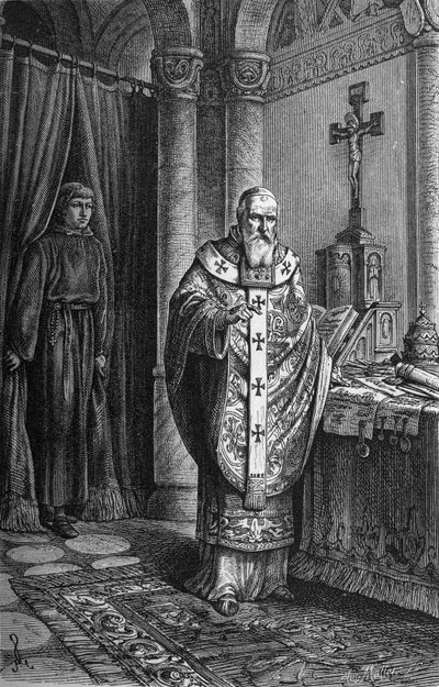 البابا كليمنت الرابع (Gui Foucois أو Coots أو Foucault ، أواخر القرن الثاني عشر - 1268). نقش في "" Kaiser، Konig und Papft "لريتشارد روث بواسطة المدرسة الألمانية