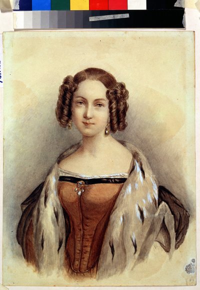 صورة للأميرة ماري من هيسن والراين (1824-1880) ، التي ستصبح إمبراطورة روسيا (صورة للأميرة ماري من هيسن والراين ، إمبراطورة روسيا المستقبلية). لوحة مجهولة. لوحة مائية على ورق ، 39.3 × 23 سم ، أواخر عام 1830. الفن الألماني بواسطة المدرسة الألمانية