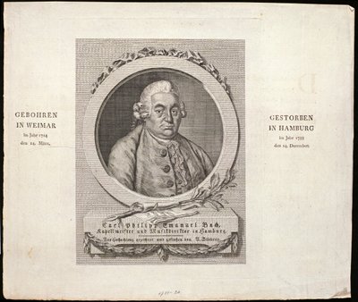 صورة لكارل فيليب إيمانويل باخ (1714-1788) منقوش بواسطة سي دي كرون ، 1788 بواسطة المدرسة الألمانية