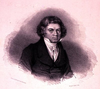 صورة لودفيج فان بيتهوفن (1770-1827) نقشها فاوستين هير (ليثو) بواسطة المدرسة الألمانية