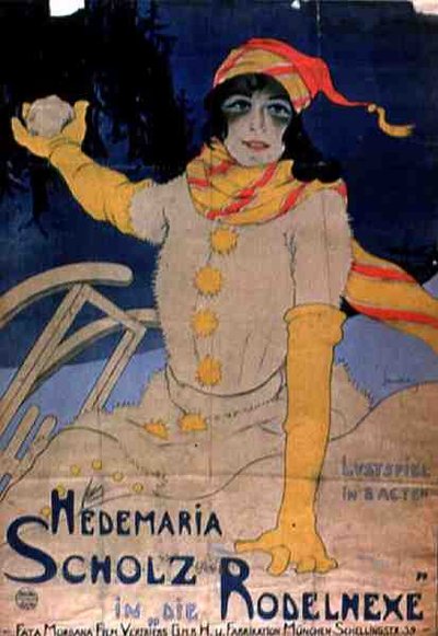 إعلان ملصق Hedemaria Sholz في "Rodelhexe" (لون ليثو) بواسطة المدرسة الألمانية