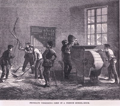 Prussians threshing corn in a French school room, Cassells History of the War between France and Germany published by Cassell and Company Limited, c.1890 (litho) بواسطة المدرسة الألمانية