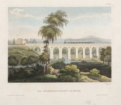 جسر سكة الحديد في جوثا ، منقوش ب B. Metzeroth ، 1848 بواسطة المدرسة الألمانية