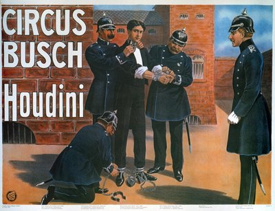 Reproduction of a poster of 1907 showing Houdini prior to an escape from a German prison بواسطة المدرسة الألمانية