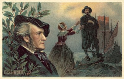 Richard Wagner and a scene from his opera The Flying Dutchman بواسطة المدرسة الألمانية
