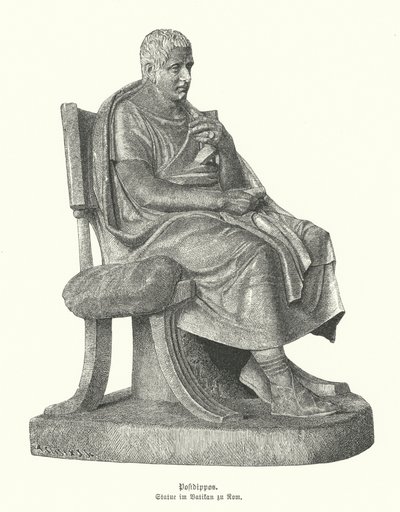 Roman copy of a statue of the Ancient Greek comic poet Posidippus (engraving) بواسطة المدرسة الألمانية