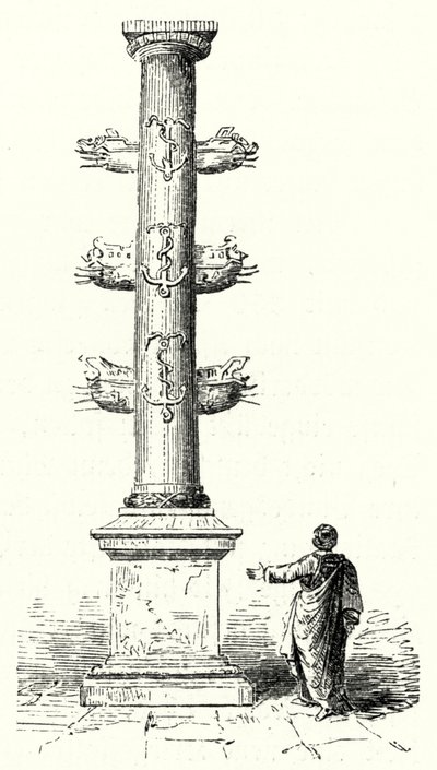 Rostral column of Gaius Duilius, commemorating the Roman naval victory over the Carthaginians at the Battle of Mylae in 260 BC (engraving) بواسطة المدرسة الألمانية