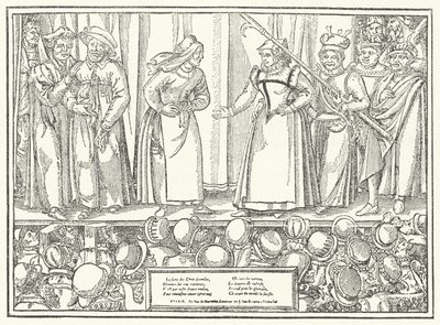 Scene from a play in a late medieval theatre (engraving) بواسطة المدرسة الألمانية