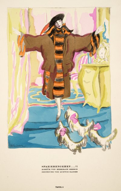 "Spazierengehen !"، إعلان عن أزياء هيرمان جيرسون، من ستايل، طبعة عام 1922 (طبعة بوشوار) بواسطة المدرسة الألمانية