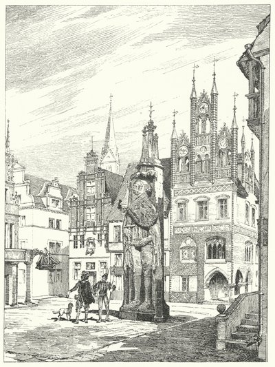 Statue of Roland erected in 1404 facing the cathedral in Bremen, Germany (engraving) بواسطة المدرسة الألمانية