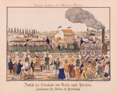 السكك الحديدية البخارية بين برلين وبوتسدام ، Neuruppiner Bilderbogen ، c.1840 بواسطة المدرسة الألمانية
