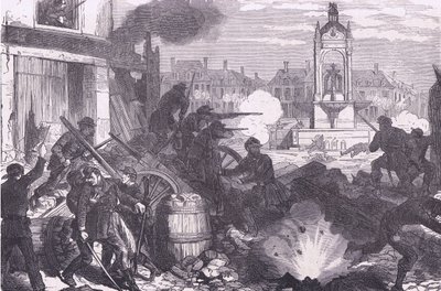 قتال الشوارع في Chateaudun ، Cassells History of the War بين فرنسا وألمانيا الذي نشرته Cassell and Company Limited ، c1890 (litho) بواسطة المدرسة الألمانية