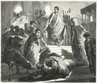 Tarquinius Superbus اغتال والد زوجته ، Servius Tullus ، للمطالبة بالعرش الروماني (نقش) بواسطة المدرسة الألمانية