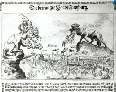 اضطرت مدينة أوغسبورغ لقبول الهيمنة الكاثوليكية في عام 1629 (النقش) (صور من وزن الجسم) بواسطة المدرسة الألمانية