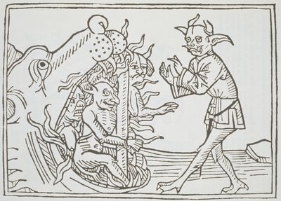 The Devil Belial before the Gates of Hell ، من Das Buch Belial ، نُشر في أوغسبورغ ، 1473 بواسطة المدرسة الألمانية