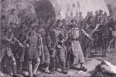 مغادرة الجيش الفرنسي ميتز ، تاريخ الحرب بين فرنسا وألمانيا Cassells الذي نشرته شركة Cassell and Company Limited ، c1890 (litho) بواسطة المدرسة الألمانية