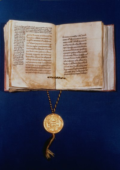 The Bull Bull of Charles IV ، الإمبراطور الروماني المقدس ، 1400 (الرق والذهب) بواسطة المدرسة الألمانية