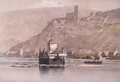 حصن الجزيرة بفالزغرافنشتاين و Schloss Gutenfels في Kaub بواسطة المدرسة الألمانية