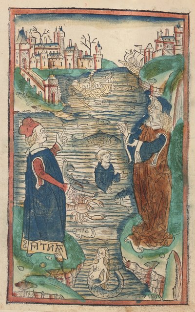 مملكة الأسماك ، رسم توضيحي من Hortus Sanitatis ، 1491 (قطع خشبية ملونة) بواسطة المدرسة الألمانية