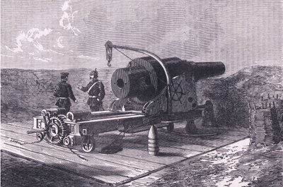 بندقية Krupp ، Cassells History of the War بين فرنسا وألمانيا التي نشرتها Cassell and Company Limited ، c1890 (litho) بواسطة المدرسة الألمانية
