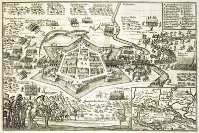 حصار Neuhausel من قبل الأتراك في 1663 ، توضيح من كتاب عن الحملات العثمانية في أوروبا ، نقشه Paul Furst (c.1605-66) بواسطة المدرسة الألمانية