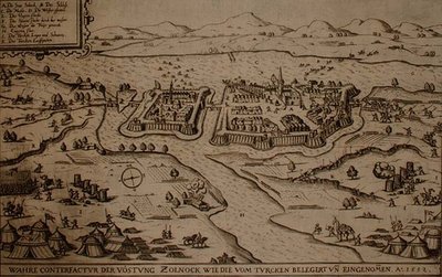 حصار زولنوك من قبل الأتراك عام 1552 ، رسم توضيحي من كتاب عن الحملات العثمانية في أوروبا ، نقش بواسطة بول فورست (1605-66) (نقش) بواسطة المدرسة الألمانية