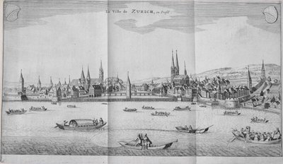 مدينة زيورخ ، سويسرا ، من المجلد الثاني من Itinera Alpina بقلم يوهان جاكوب شوتشيري ، تم نشره عام 1706 بواسطة المدرسة الألمانية