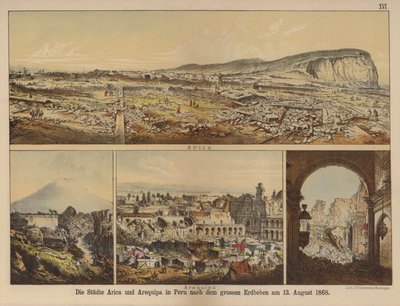 مدينتا أريكا وأريكويبا في بيرو بعد الزلزال العظيم الذي وقع في 13 أغسطس 1868 (لون ليثو) بواسطة المدرسة الألمانية