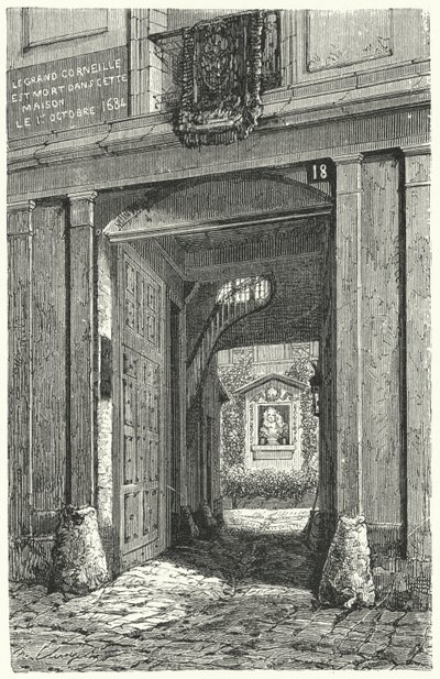 المنزل في باريس حيث توفي الكاتب المسرحي الفرنسي بيير كورنيل عام 1684 (نقش) بواسطة المدرسة الألمانية