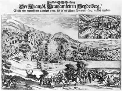 الاستيلاء على وتدمير هايدلبرغ من قبل الفرنسيين في فبراير 1689 بواسطة المدرسة الألمانية