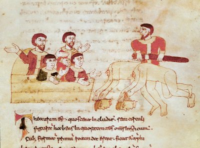 المشهد المسرحي ، الجمهور على اليسار يصفق لأداء الممثلين Miniature مأخوذ من مخطوطة "De Universo" (أو De rerum naturis (من طبيعة الأشياء)) (كود 132) لرابانوس موروس ماجنينتيوس (أو رابان مور أو رابانو ماورو) (كاليفورنيا. بواسطة المدرسة الألمانية