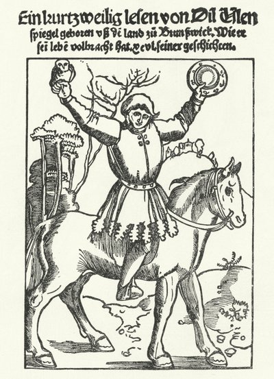 حتى Eulenspiegel يصور بومة ومرآة (نقش) بواسطة المدرسة الألمانية