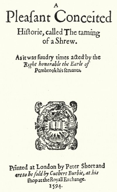 Title page of the first edition of the Shakespeare comedy The Taming of the Shrew (engraving) بواسطة المدرسة الألمانية