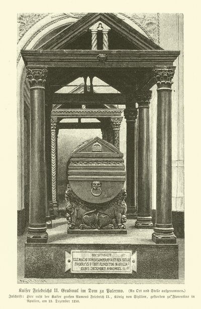 Tomb of Frederick II, Holy Roman Emperor, in Palermo Cathedral, Sicily (engraving) بواسطة المدرسة الألمانية