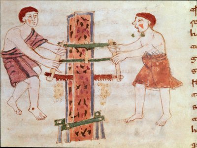 رأى رجلان جذعًا من الرخام (منمنمة ، القرن التاسع) بواسطة المدرسة الألمانية