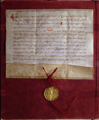 تعهد الإمبراطور فريدريك الثاني (1194-1250) بتزويد الملك لويس التاسع (1214-70) بالخيول والأسلحة ولوازم الحملة الصليبية السابعة ، 1246 بواسطة المدرسة الألمانية