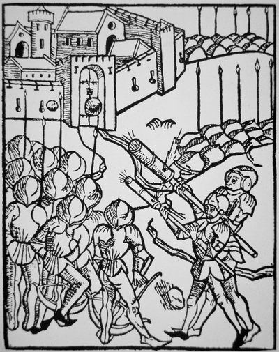 Use of handguns in the 15th century, illustration from the 