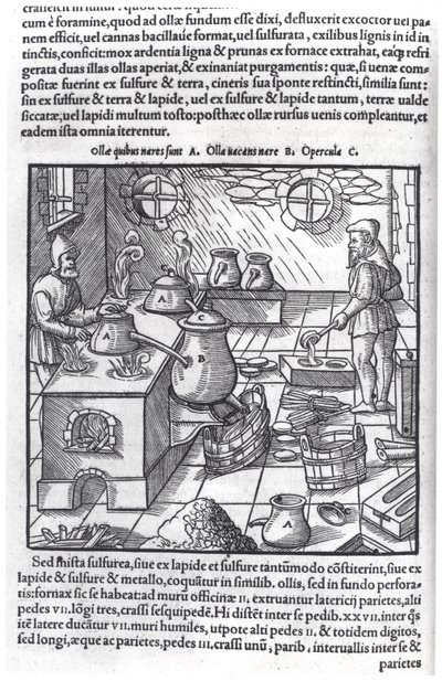 باستخدام الكبريت ، من De Re Metallica بواسطة جورج باور (1494-1566) ، والمعروف باسم أجريكولا بواسطة المدرسة الألمانية