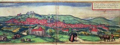 منظر لمدينة بورغوس، من عمل "Civites Orbis Terrarum" الذي حرره جورج براون ونقشه فرانز هوغنبرغ بواسطة المدرسة الألمانية