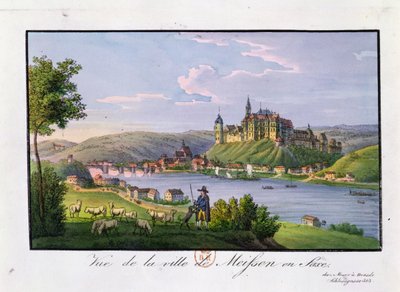 منظر لبلدة ميسن ، مسقط رأس كريستيان صموئيل هانمان (1755-1843) ، (نقش الألوان) بواسطة المدرسة الألمانية