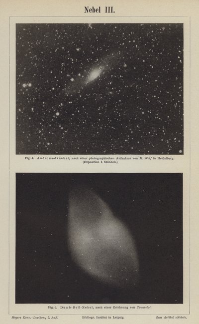 Views of the Andromeda Nebula and the Dumbbell Nebula (engraving) بواسطة المدرسة الألمانية