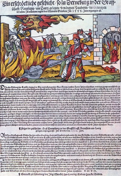 أحرقت السحرة في ديرنبورغ عام 1555 بواسطة المدرسة الألمانية