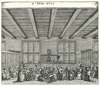 أجبرت السجينات في Spinhuis في أمستردام على الدوران كوسيلة لتصحيح الدعارة والجرائم الأخرى (النقش) بواسطة المدرسة الألمانية