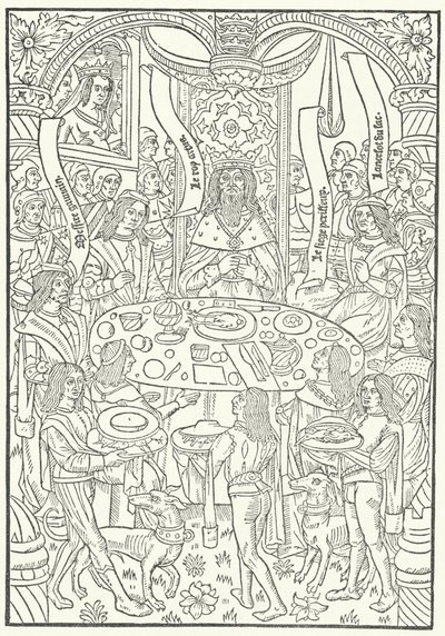 نقش خشبي من الإصدار الأول من Lancelot du Lac ، طُبع في روان بواسطة جان لو بورجوا عام 1488 (نقش) بواسطة المدرسة الألمانية
