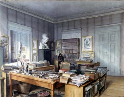 غرفة عمل فيلهلم جريم (1786-1859) في برلين ، 7 Linkstrasse. نقش السيد هوفمان. المتحف الوطني ، نورمبرغ. 1860. بواسطة المدرسة الألمانية